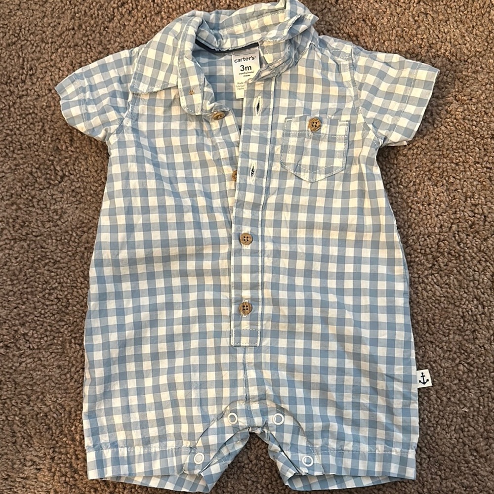 Carter's Light Blue Plaid Baby Romper